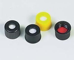 Picture of 10-425mm Black Open Hole Polypropylene Closure, Red PTFE/Silicone Septa, 0.060"