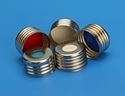 Picture of 18mm Silver Magnetic (Metal) Cap with 0.050" White PTFE/Translucent Blue Silicone Liner (Shore A 45), Ultra Low Bleed