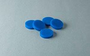 Picture of 17mm (21/32") Diameter HT-X High Temp Low Bleed Blue Silicone GC Septa, Long Life - 200 Injections, Max Temp 350°C