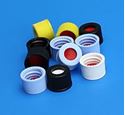 Picture of 8-425mm Black Open Hole Polypropylene Closure, Bonded PTFE/Silicone Septa
