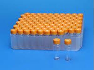 Picture of Clear 9mm Thread R.A.M.™ Vial w/Grad. Spot, 12x32mm,  0.040" Red PTFE/Silicone Septa, Smooth Black Cap