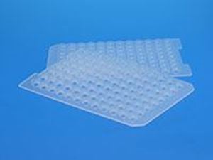 Picture of 96 Round Well Pre-Slit (8mm Diameter & Short Plug) Clear Sealing Mat with Spray Coated PTFE/Premium Silicone